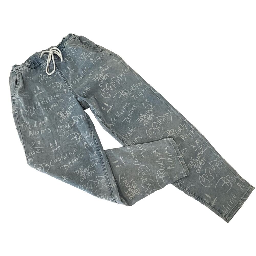 Gemma Rae Paper Bag Elastic Waist Chalk Art Graffiti Jeans Size 7 / 28 Pull On